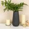 11.5&#x22; Matte Black Round Stoneware Fluted Vase with Embossed Lines